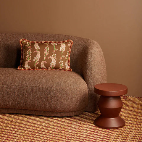 Penny Brown Linen Cushion styled on a sofa