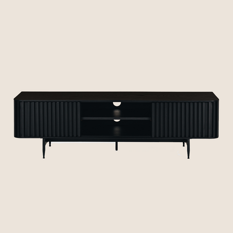 Pete Entertainment Unit in Black, front view showing vertical strip panel design