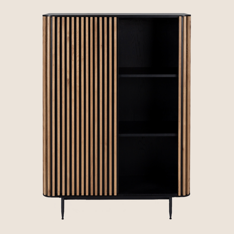 Pete Highboard in Black and Natural two-tone colourway, front view