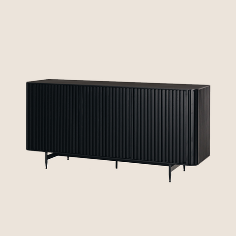 Pete Sideboard in Black, front view showing vertical strip panel detail