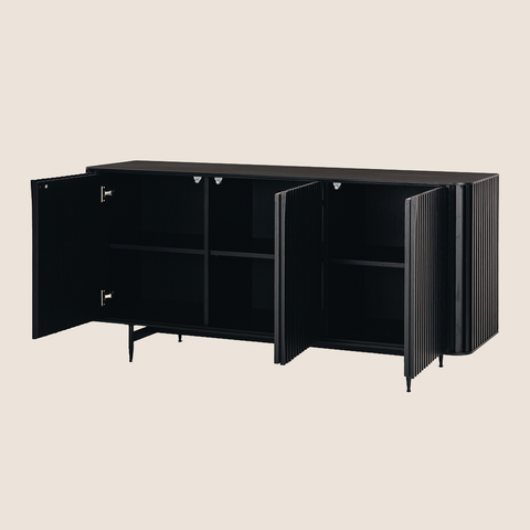 Pete Sideboard in Black with doors open showing internal storage