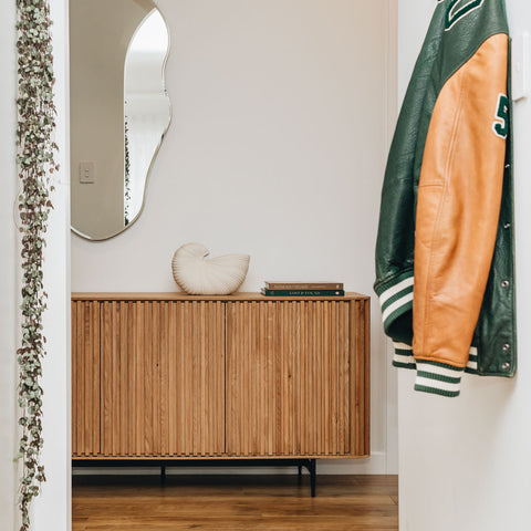 Pete Sideboard in Natural oak, styled in a living room setting