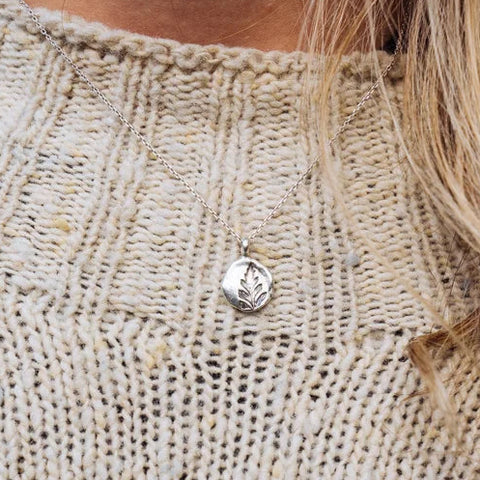 Pressed Silver Fern Pendant styled on chain