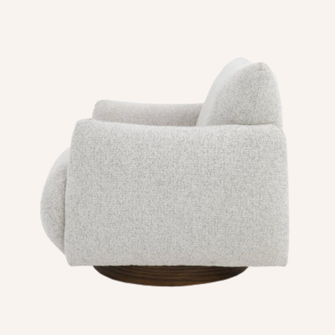 Relli Swivel Chair side profile showing generous seat depth and timber swivel base