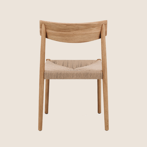 Roland dining chair back view showing oak frame construction and rope weave detail