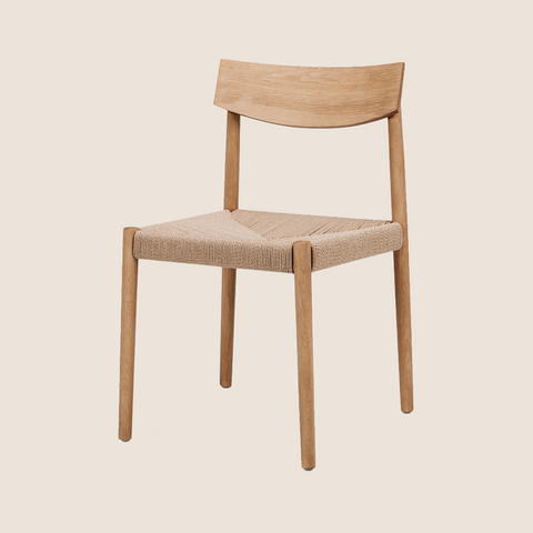 Roland dining chair natural oak, front view showing rope cord seat and frame