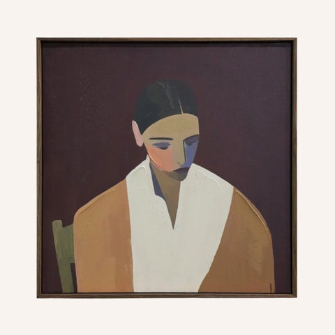 Rory framed canvas print with walnut veneer frame on a living room wall
