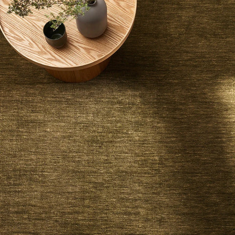 Sandringham floor rug in Moss colourway, styled in a living room