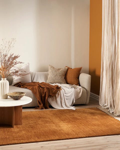 Sandringham floor rug in Putty colourway, lifestyle shot