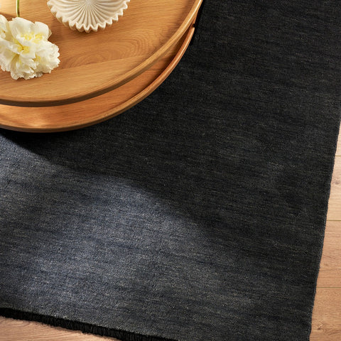 Sandringham floor rug in Storm Blue colourway, lifestyle shot