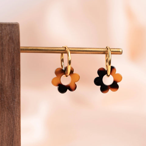 Small Stainless Steel Brown Flower Hoops