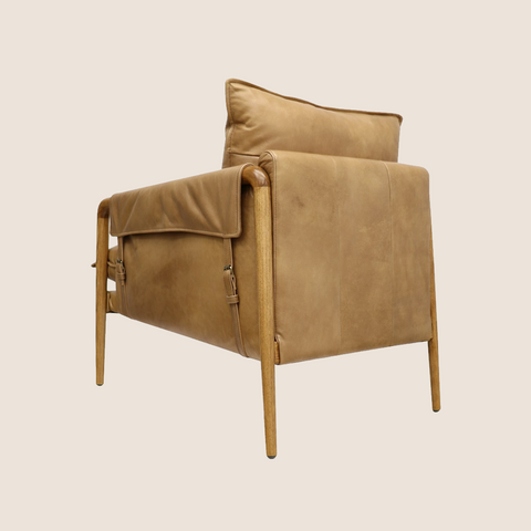 Spur Armchair Tan leather, back view showing buckle detail on armrests