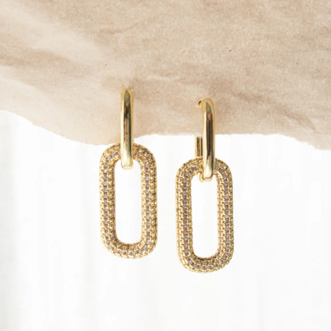 The Madison gold-plated earrings, close-up of the removable stone-set section