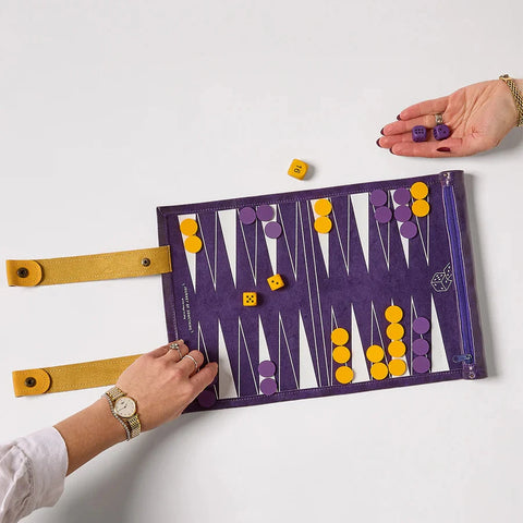 Travel Backgammon leather roll-up set