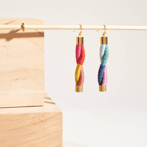 Twist Rainbow Earrings fibre colour detail