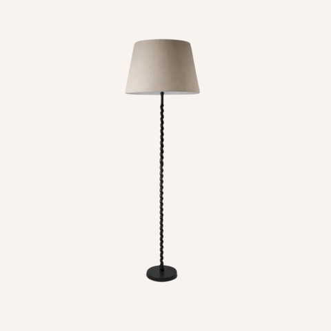 Twist floor lamp alternate angle showing sculptural twisted aluminium base detail