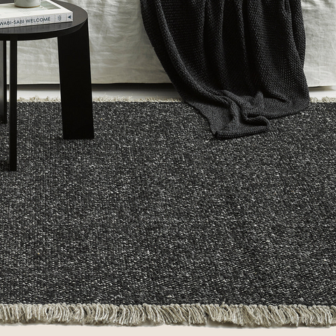 Ulster Black & Natural flatweave rug, front view