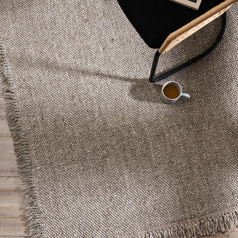 Ulster Natural handwoven wool linen flatweave rug, front view
