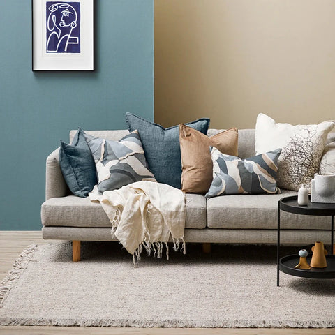 Ulster Taupe rug styled in a living room