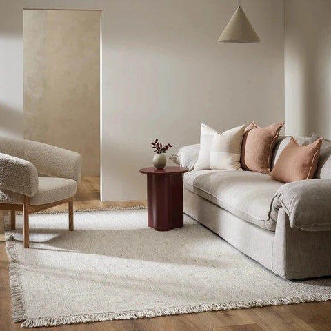 Ulster White & Natural rug styled in a living room setting
