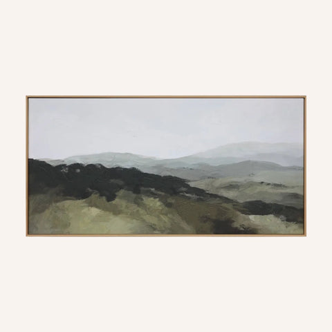 Vale hand-embellished framed canvas of soft green hills