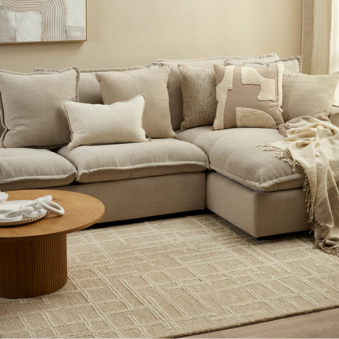 Vista Natural rug alternate lifestyle shot showing scale and pile depth