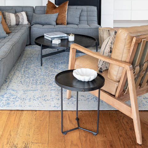 Wanaka Armchair in Tan Leather, lifestyle shot in a room setting