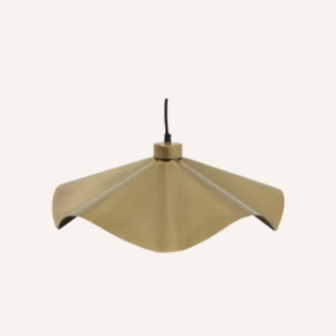 Waved Pendant in gold-finished iron, fluid curved silhouette