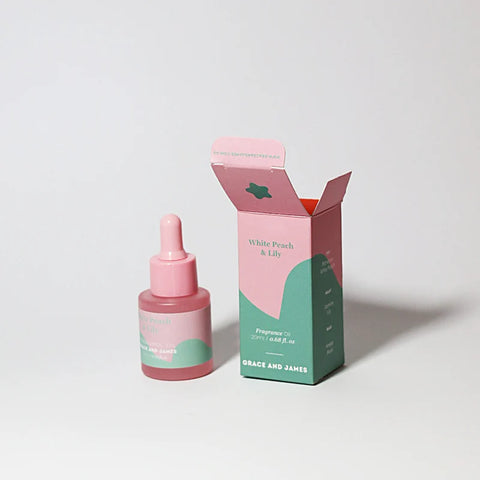 White Peach & Lily fragrance oil refill bottle with box
