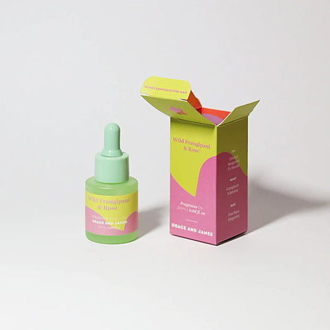 Wild Frangipani & Rose fragrance oil refill bottle with box