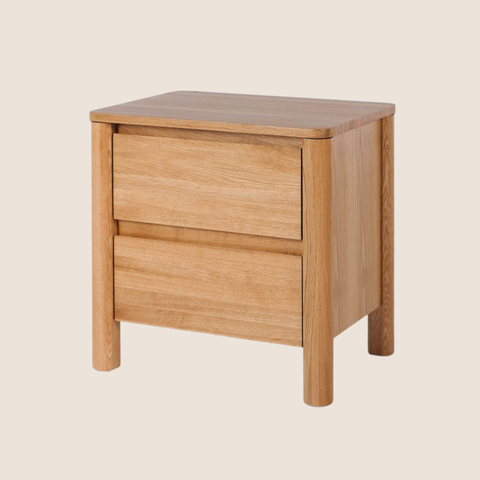 Yumi FSC American White Oak bedside tables set of two, front view