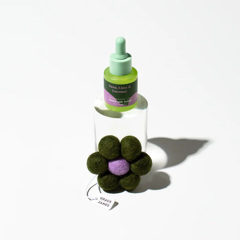 Yuzu, Lime & Coconut fragrance dropper bottle with felt flower diffuser