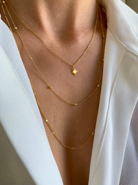 Fine Triple Row Star Necklace