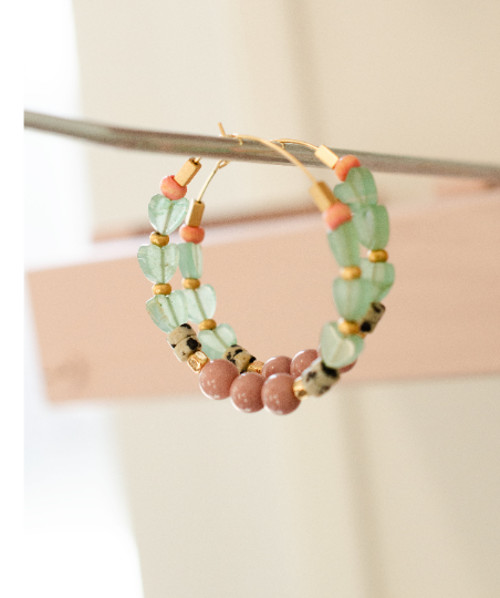 Jade Heart Beaded Hoops