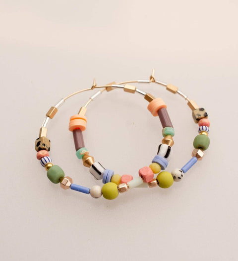 Large Pastel Beaded Hoops