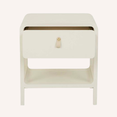 Charlie Bedside Table in Shell, open drawer