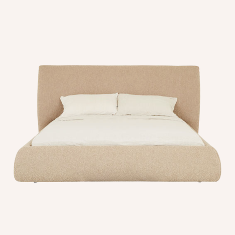 Curve Bedframe in Beige boucle, front view