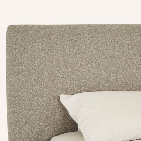 Curve Bedframe in Mercury boucle, close-up of upholstery texture