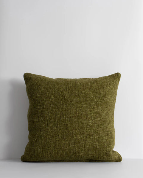 Cyprian Cushion Cover in Caper showing handwoven slub yarn texture