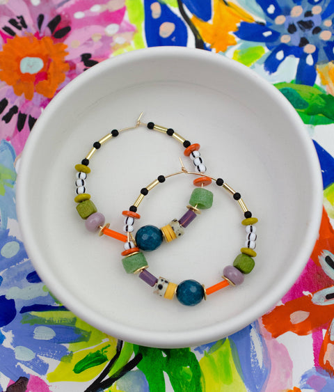 Large Bead Hoop Earrings