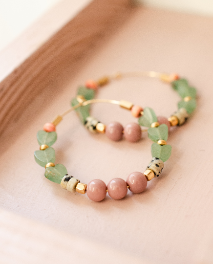 Jade Heart Beaded Hoops