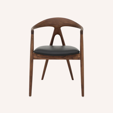 Dodi Dining Chair in Walnut ash finish with padded leather seat, front view