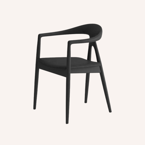 Dodi Dining Chair in Black ash finish with padded leather seat, full front view