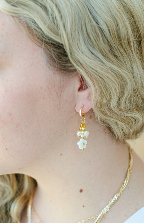 Pearl Flower Dangle Earrings