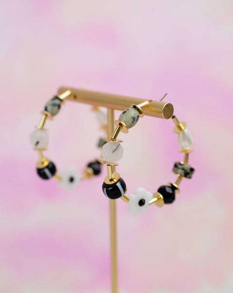 B & W Beaded Hoop Earrings