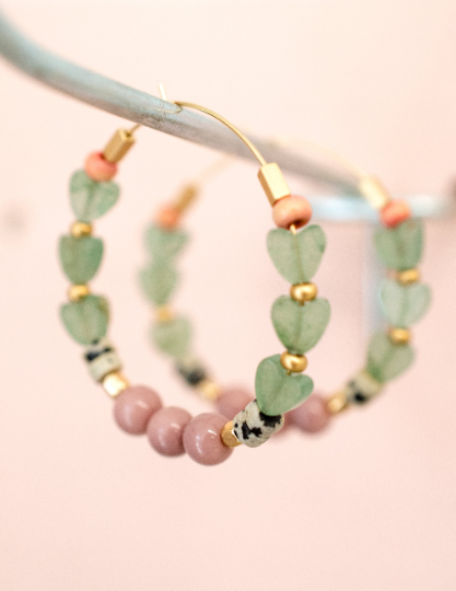 Jade Heart Beaded Hoops