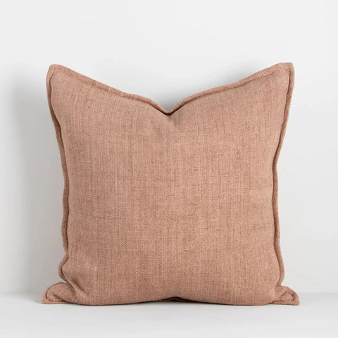 Flaxmill Cushion Cover in Clay showing heavyweight linen weave