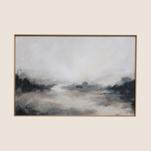 hand embellishment texture and natural veneer frame on the Dusk canvas