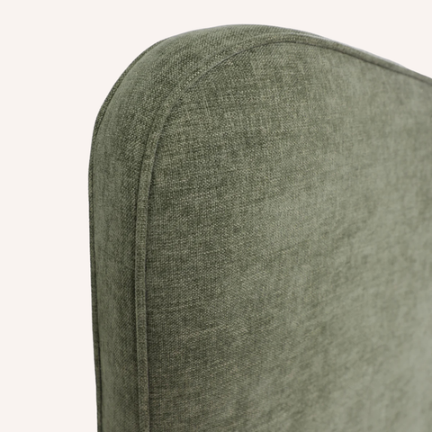 Harley Headboard in Herb, corner upholstery detail