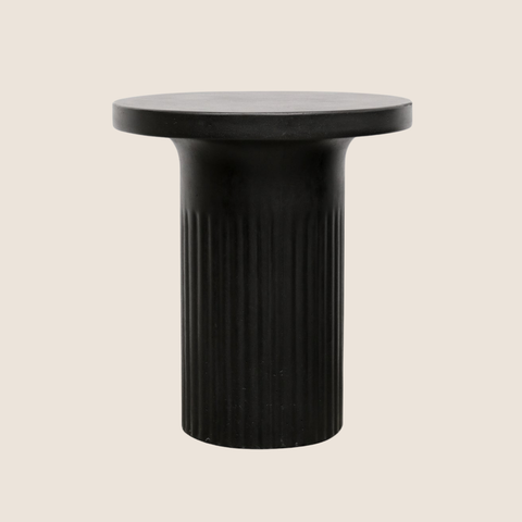 matte black concrete cylindrical side table, 45cm diameter x 50cm high, front view